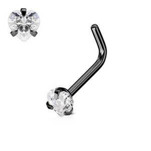 Šperky4U Černý piercing do nosu srdíčko, čirý kamínek - N0068-KC