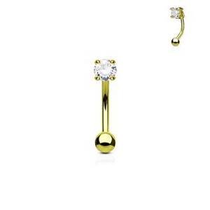 Šperky4U Zlacený piercing do obočí - zirkon, čirá barva - OB1002-GDC
