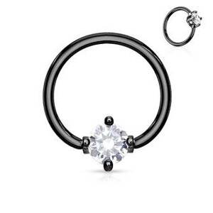 Šperky4U Černý piercing - kruh s kamínkem, čirá barva - K1021-KC