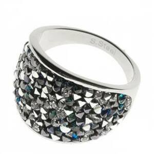 AKTUAL, s.r.o. Ocelový prsten s krystaly Swarovski®, BERMUDA BLUE PEPPER - velikost 53 - LV1001-BPE-53