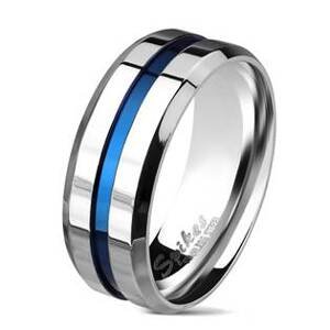 Šperky4U Ocelový prsten s modrým pruhem - velikost 68 - OPR1720-68