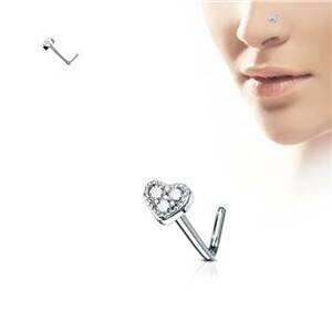 Šperky4U Piercing do nosu srdíčko, čiré kamínky - N0087-C