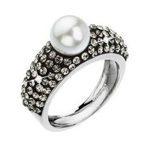 EVOLUTION GROUP CZ Stříbrný prsten se šedými kamínky Crystals from Swarovski® a bílou perlou - velikost 52 - 35032.3