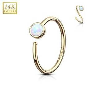 Šperky4U Zlatý piercing - kruh, bílý opál, Au 585/1000 - ZL01179WH-YG