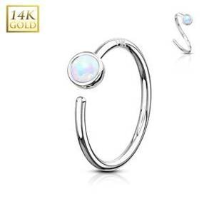 Šperky4U Zlatý piercing - kruh, bílý opál, Au 585/1000 - ZL01179WH-WG