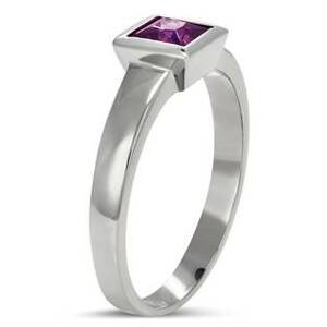 Šperky4U Ocelový prsten s fialovým zirkonem - velikost 52 - OPR1620-52