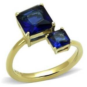 Šperky4U Zlacený ocelový prsten - tmavě modré zirkony - velikost 52 - OPR1647-52