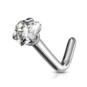 Šperky4U Zahnutý piercing do nosu - titan srdíčko, čirý kamínek - TIT1042-C