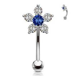 Šperky4U Piercing do obočí kytička, modrý zirkon - OB0006-B