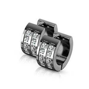 Šperky4U Černé ocelové náušnice se zirkony - OPN1552-K