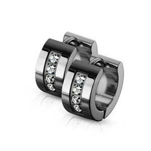 Šperky4U Černé ocelové náušnice se zirkony - OPN1553-K