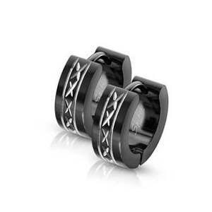 Šperky4U Černé ocelové náušnice s křížkovým dekorem - OPN1637-K