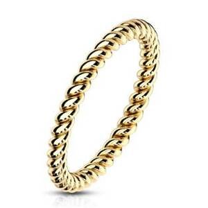 Šperky4U Zlacený ocelový prsten kroucený - velikost 49 - OPR1757GD-49