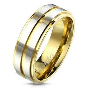 Šperky4U Zlacený ocelový prsten s pruhy - velikost 65 - OPR1764-65